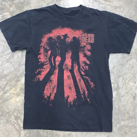 The Walking Dead TV Show Promo Tee Preto e Ler Tamanho Médio Camiseta Masculina Moda Rua Hip-hop Rock Mulheres de Manga Curta
