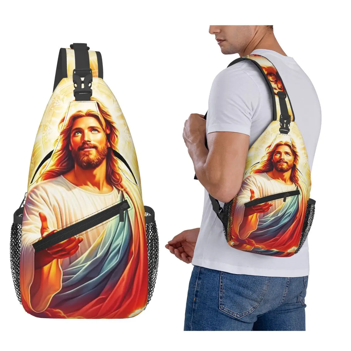 

Библейская нагрудная сумка Иисуса, мужской рюкзак через плечо, нагрудная сумка, дорожный походный рюкзак, сумка на плечо