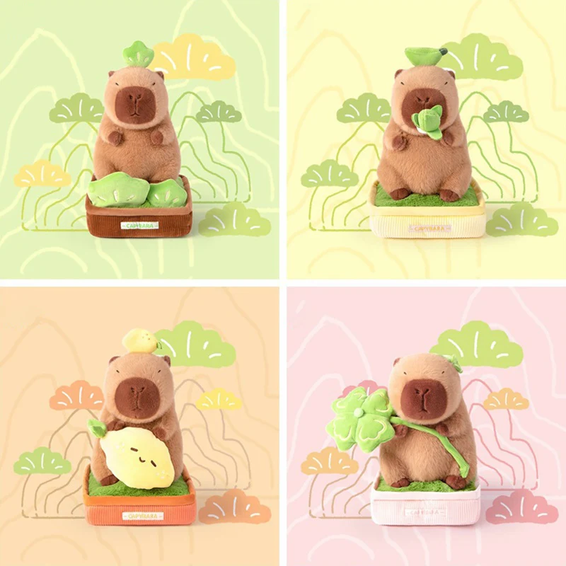 Peluche Capybara Kawaii 30 cm, style Cosplay Plante en Pot, avec motifs Pin, Banane, Citron, Trèfle à Quatre Feuilles, jouet et décoration d'intérieur