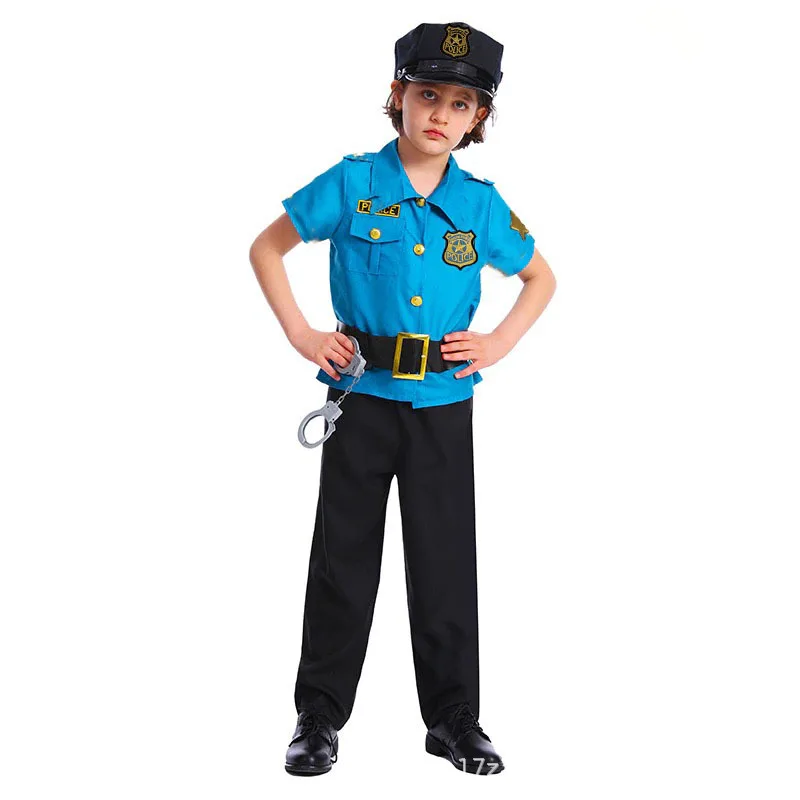 Cute Girl Little Police Game Cosplay Costumes Police Officer Uniform Cool Halloween Dress Up Clothes for Kids Party Performance