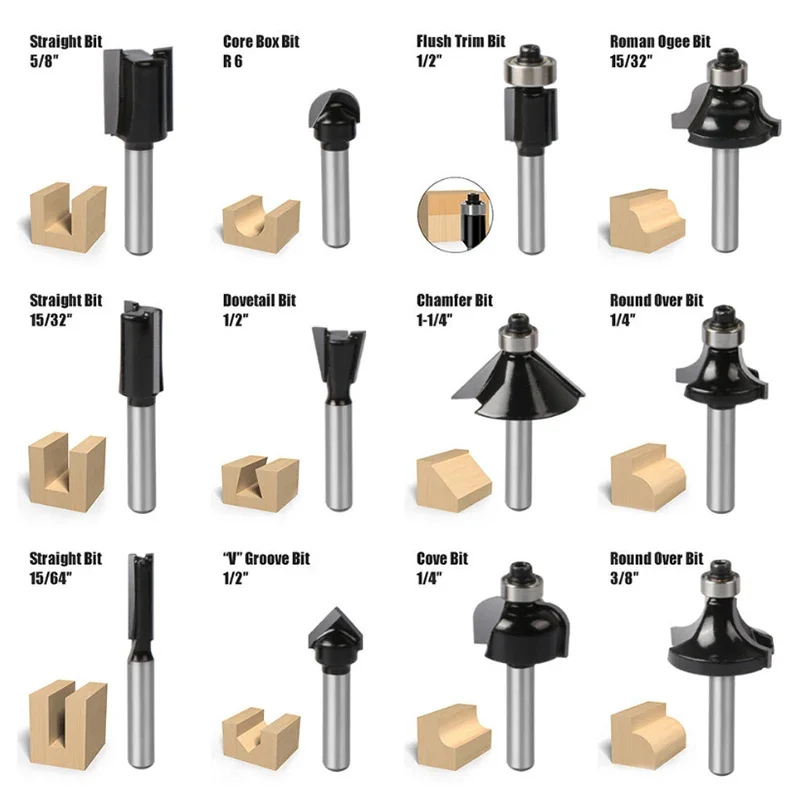 Electric Trimmer Router Woodworking Machine with Router Bits Set Edge Trimming Grooving Tool for DIY Carpentry