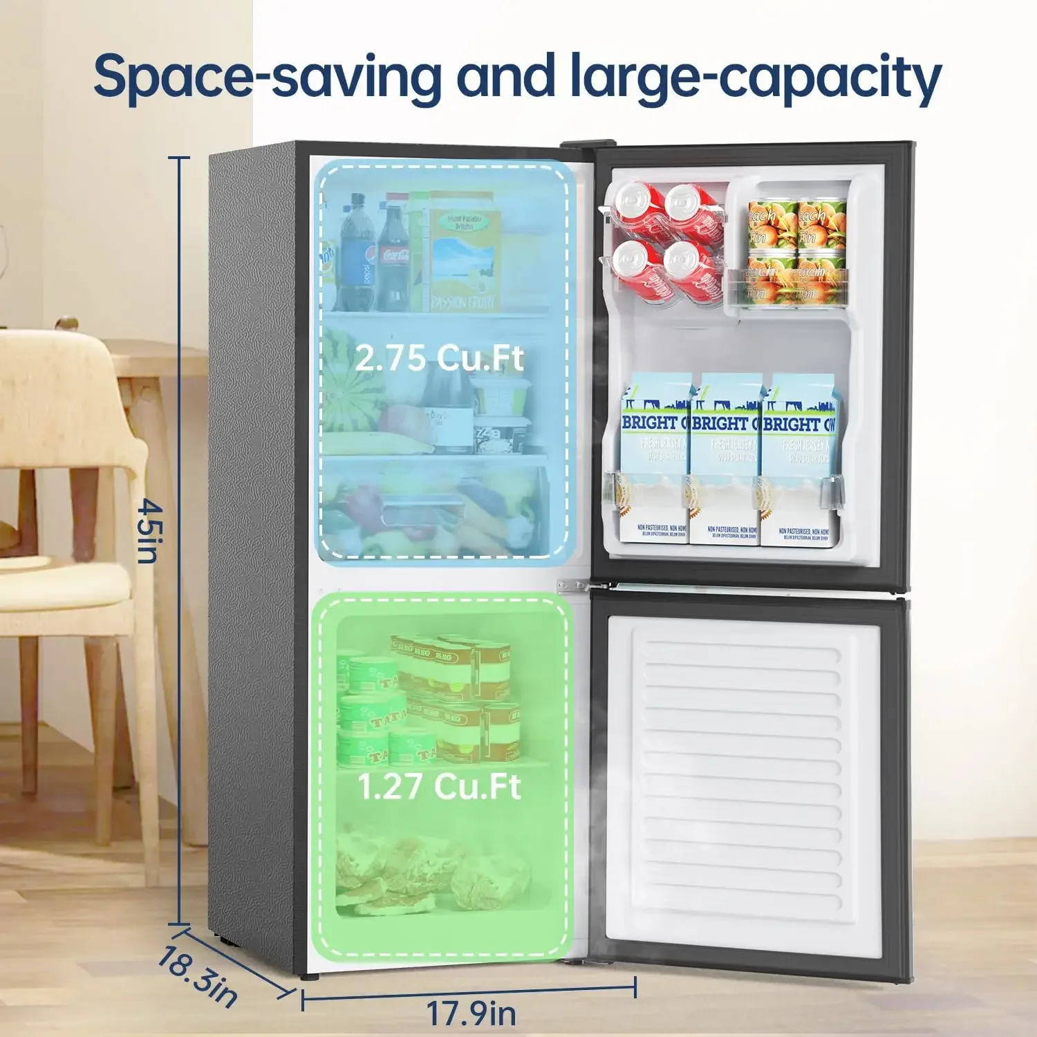 Small Refrigerator with Freezer, 4.0 Cu.Ft, Small Fridge with Freezer, 2 Door, with Bottom Freezer, Compact Refrigerator