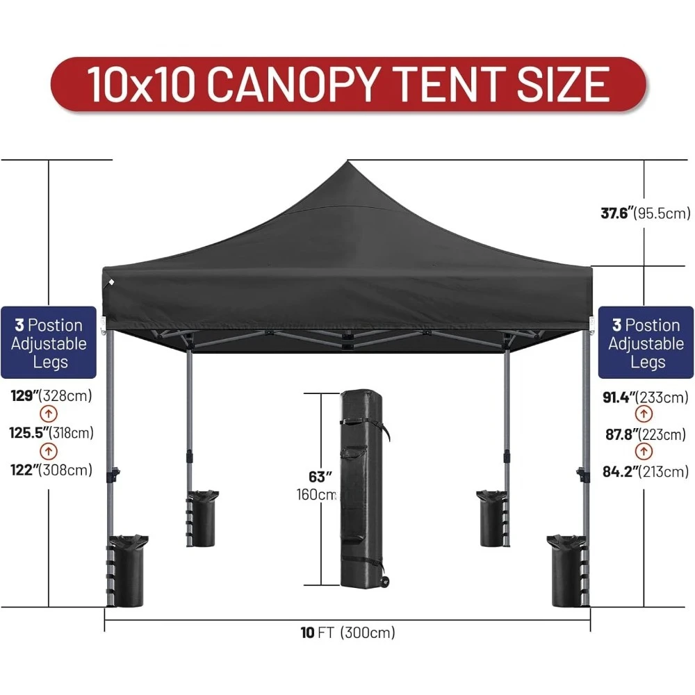 Tente à baldaquin pop-up commerciale 10x10 avec 4 poids auvent et 8 trous de drainage – Tente extérieure toutes saisons