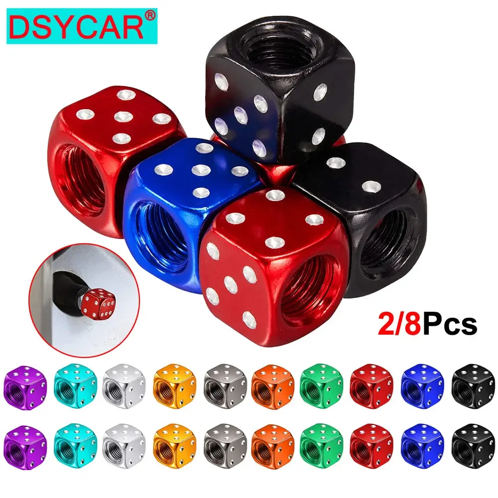 DSYCAR 2/8szt Aluminiowe nakładki na zawory opon Dice Wheel Stem Tyre Wheel Stem Air Valve Dust Cover do samochodu ciężarowego Motocycle Bike