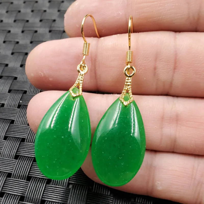 Jade Earrings Turquoise Water Drop Earrings Quartz Rock Jade Flat Drop Earrings Spinach Green Water Drop Earrings Jade Earrings