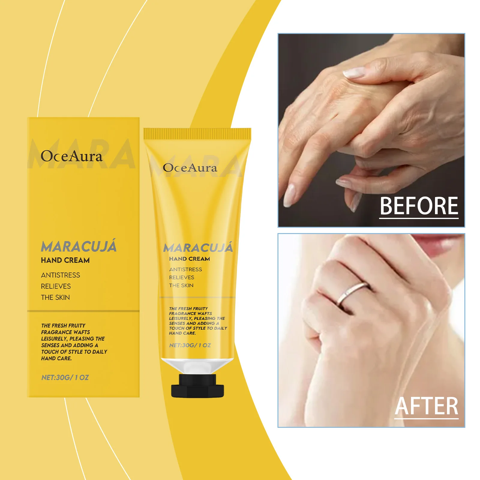 마라쿠자 핸드 크림 – 산뜻한 과일 향, 영양 공급 및 빠른 흡수 기능을 갖춘 안티 스트레스 모이스처라이저, 30g/1oz"