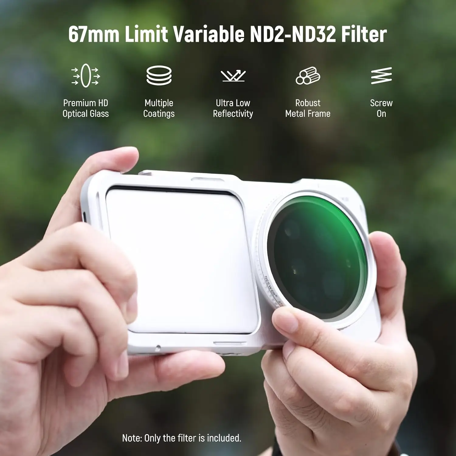 NEEWER 67mm Variable ND Filter, Slim HD ND2-32 Adjustable Neutral Density Filter For iPhone Android Samsung Camera Lens