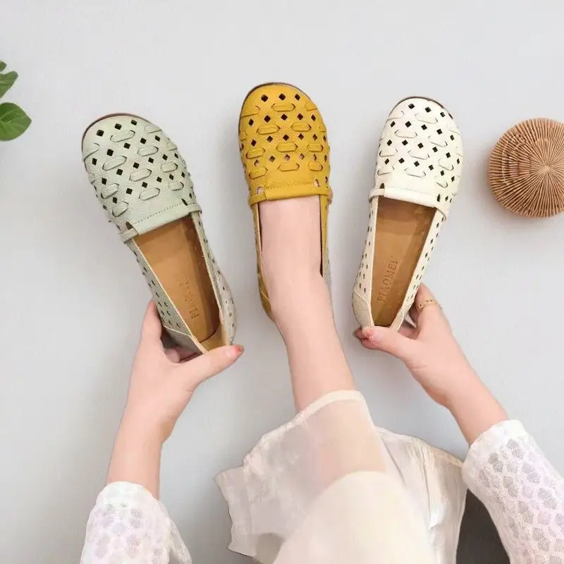 صيف 2025 المرأة جديلة حذاء مسطح الجوف خارج الباليه الشقق الانزلاق على المتسكعون عدم الانزلاق لينة أسفل الأخفاف للأمهات