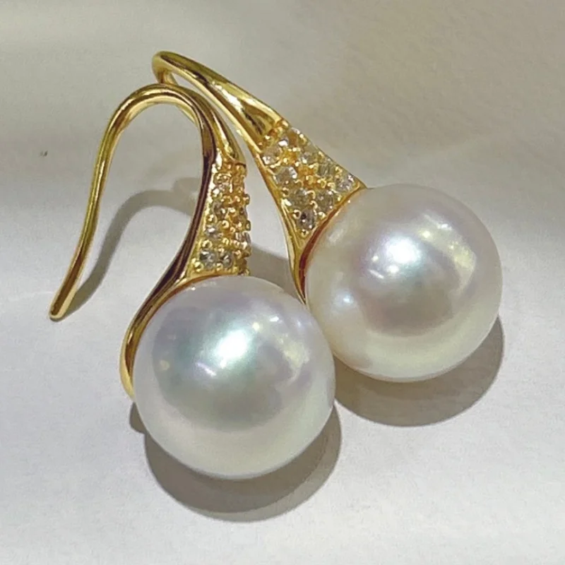 

SGARIT Trending Jewelry 9-10mm Women's Earrings S925 Sterling Silver Natural Freshwater Aurora Colorful Round Pearl Hook Earring