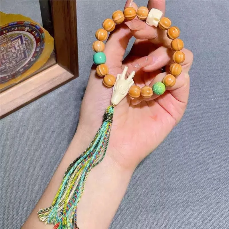New model monkey-sharkbone single-loop bracelet with ivory fruit phosphorite decorative and Buddhist prayer beads - view 4