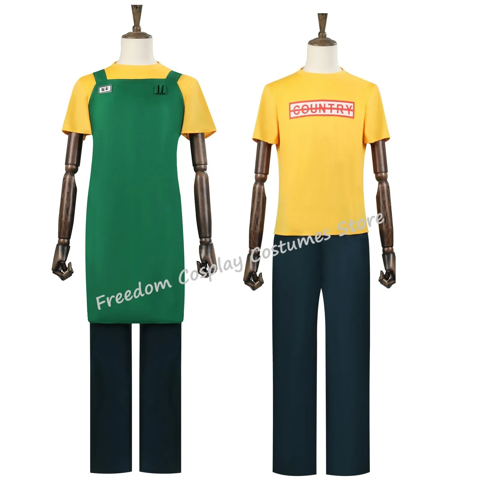 القلقاس ساكاموتو تأثيري أنيمي زي ساكاموتو أيام الأصفر تي شيرت الأخضر المئزر نظارات هالوين حفلة النساء الرجال لعب الأدوار موحدة