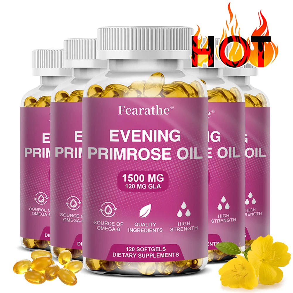 Evening Primrose Oil 1500 mg, Cold Pressed, Omega-6 GLA, High Strength, Menopause & Period Support, Skin & Hair Health