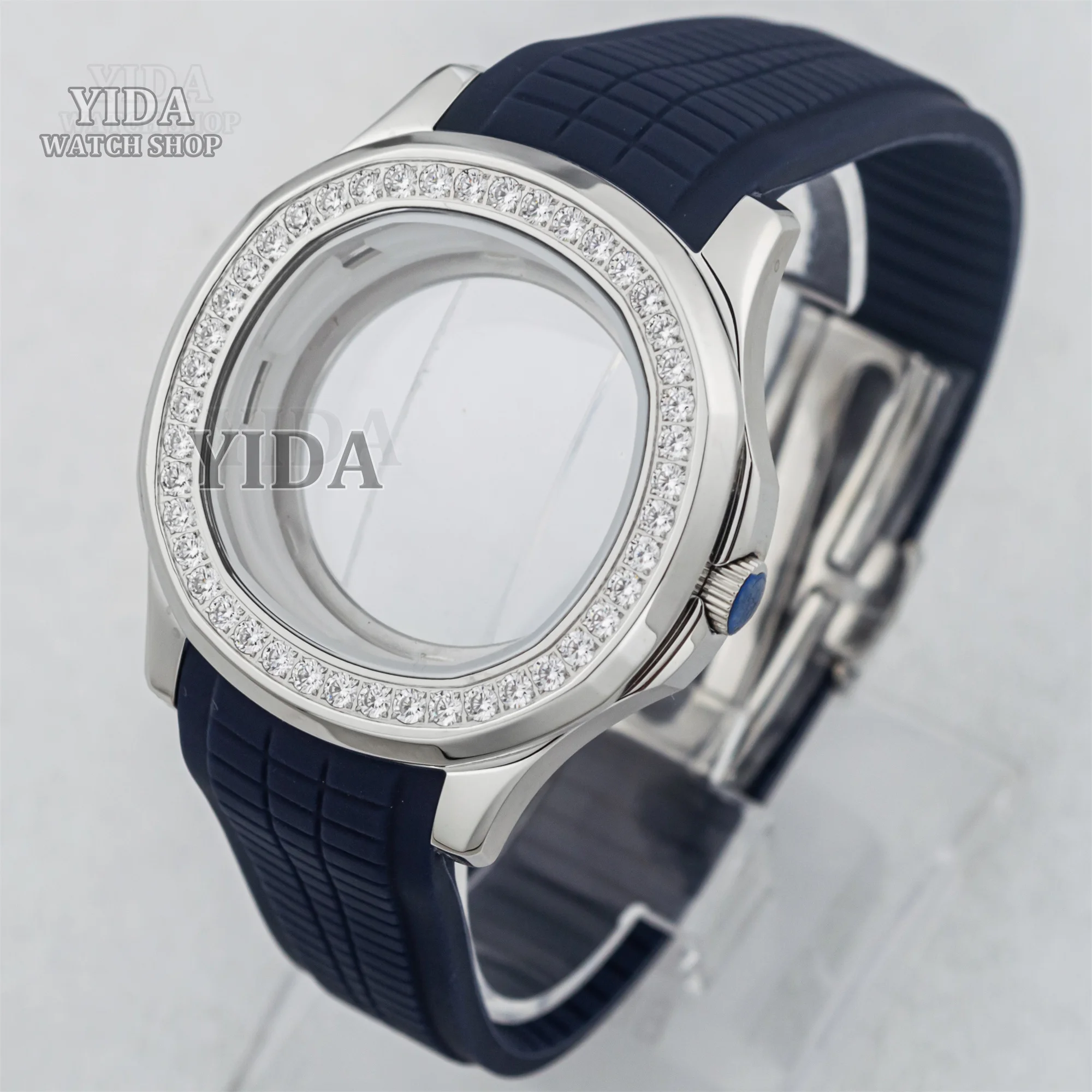 For AQUANAUT Nautilus Diamond NH35 Watch Case Rubber Strap Sapphir Glass 10ATM Waterproof MOD Case for NH35/36 Movement Replace