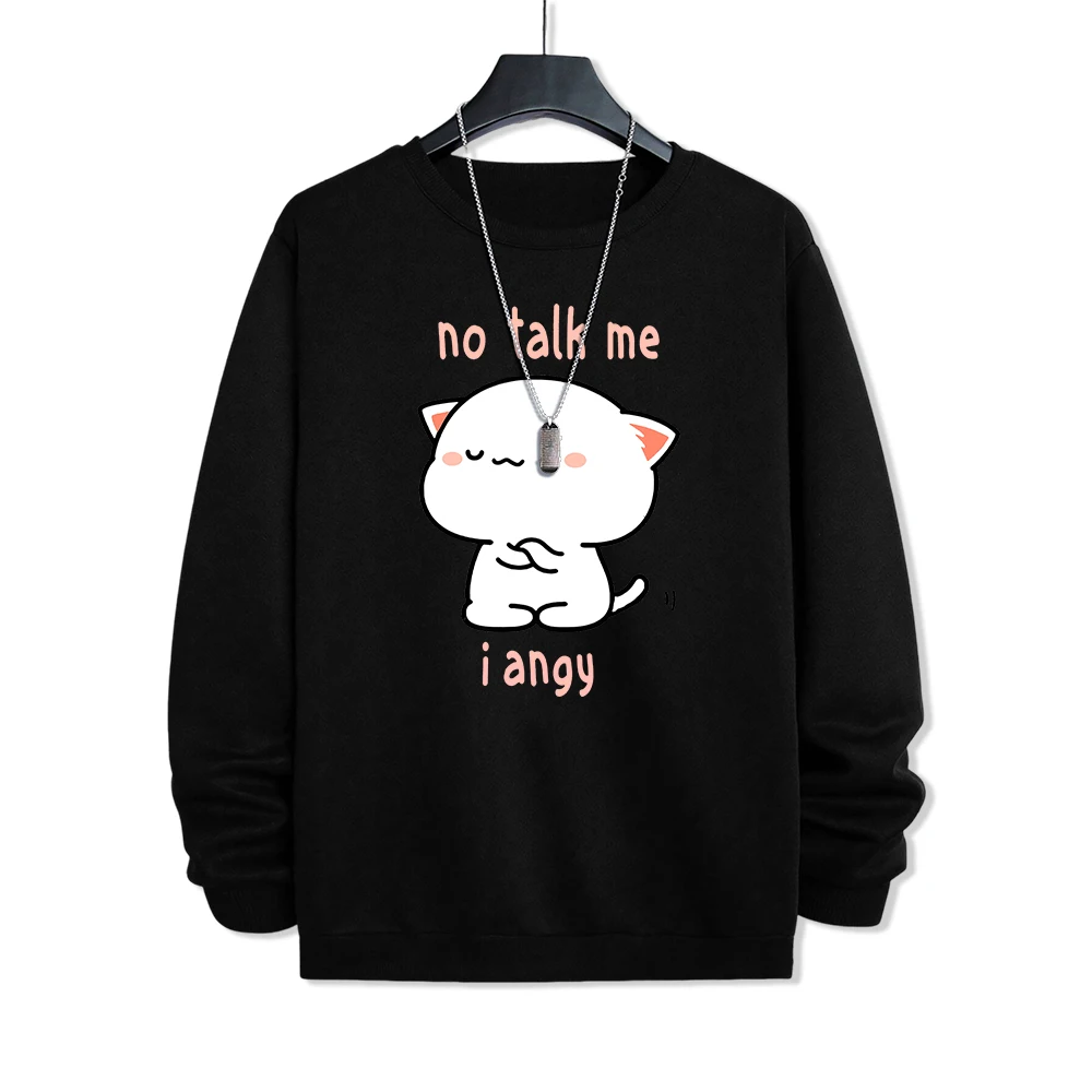 No Talk Me I Angy High Cold Cat Hoodie Mens Personality Pattern Pullover Crewneck Fashion Clothes Loose Fleece Men Sweatshirt