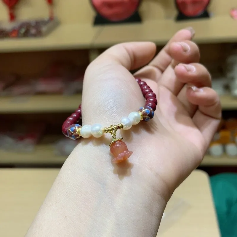 Exquisite Cinnabar with Lily of The Valley Jewelry Women's Bracelet.