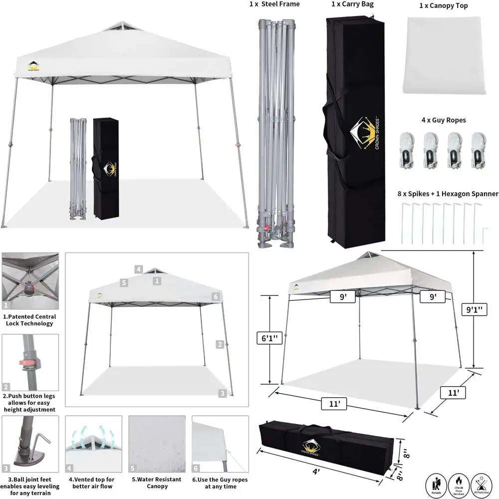 

9x9 Slanted Leg Pop Up Canopy Tent for Enhanced Stability - Outdoor Sun Shelter and Beach Shade Tent with Additional Stability F