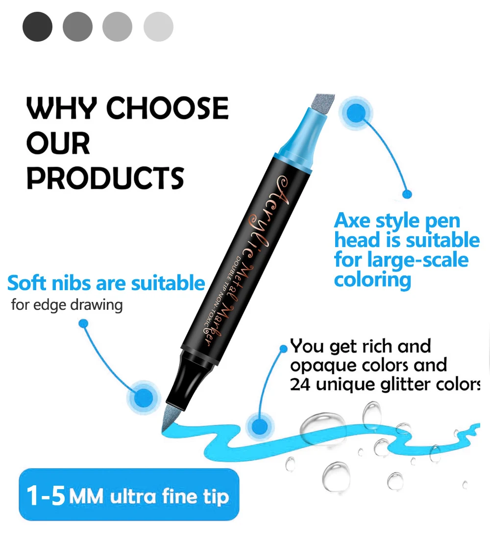 12/24 farben Set Doppel Kopf Punkt Stift Acryl Propylen Metall Marker Stift Hand Konto Gemälde Feine Kunst Pinsel Für karton – Detail 7