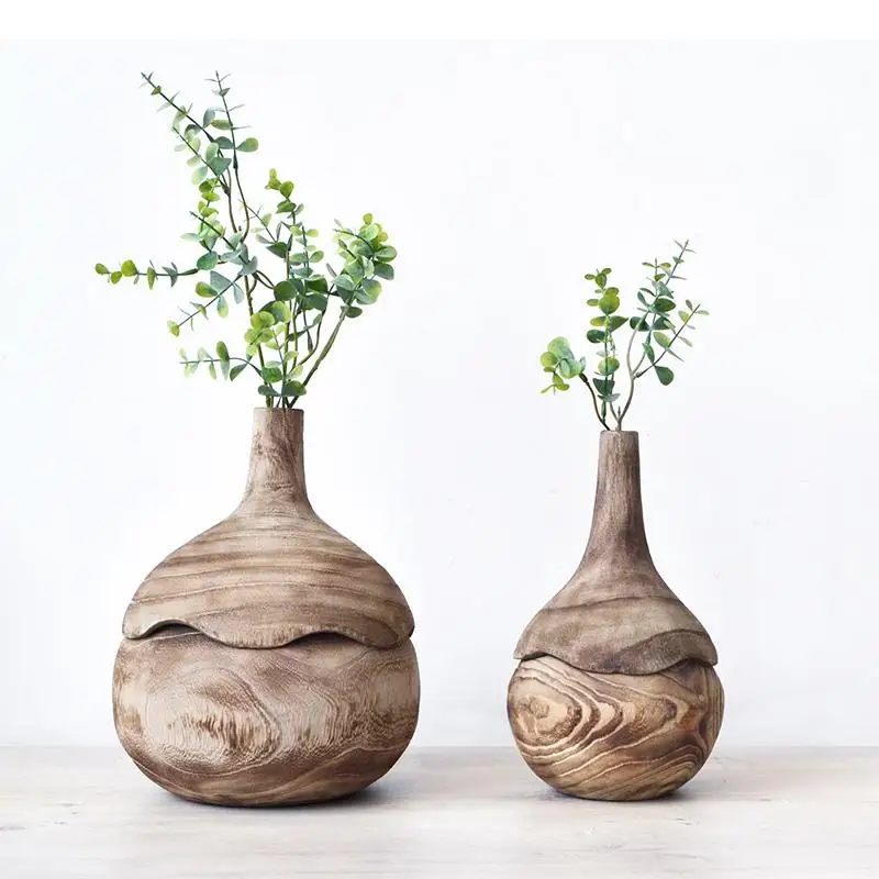 

Wooden Vase Flower Arrangement Handmade Desktop Storage Modern Home Crafts Furnishings