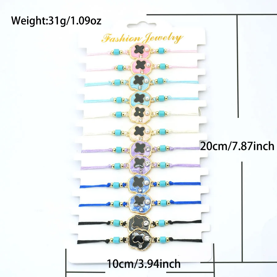 12 قطعة أساور الصداقة سحر زهرة قابل للتعديل حبل طقم مجوهرات حجر الراين بوهو محظوظ تميمة السائبة هدية بالجملة للنساء