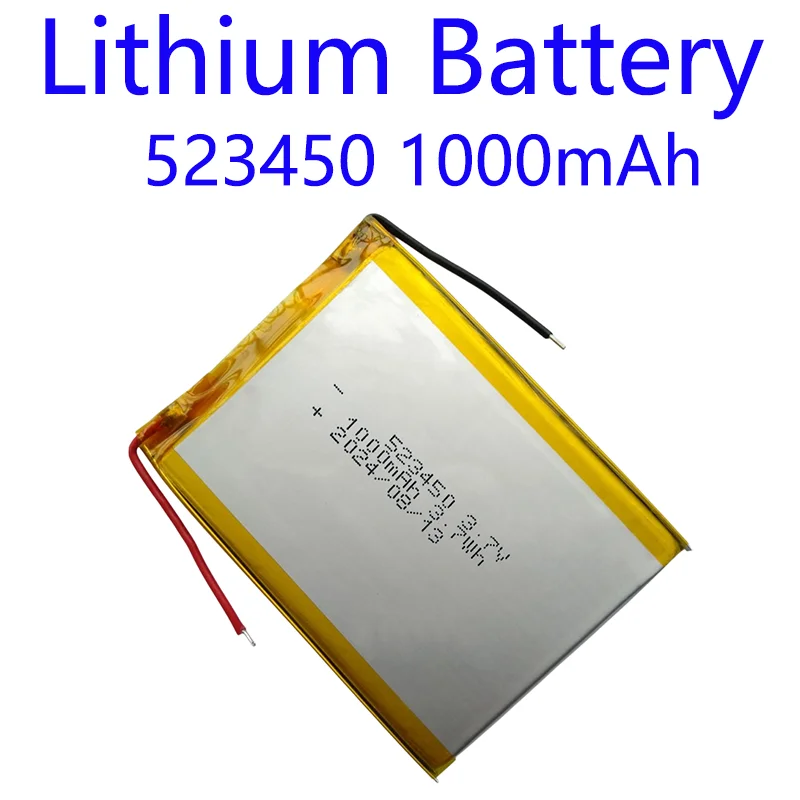 

523450 3,7 В, 1000 мАч, литий-ионная полимерная аккумуляторная батарея для блоков питания, светодиодных фонарей, мини-вентиляторов, GPS-устройств и портативных электронифонов