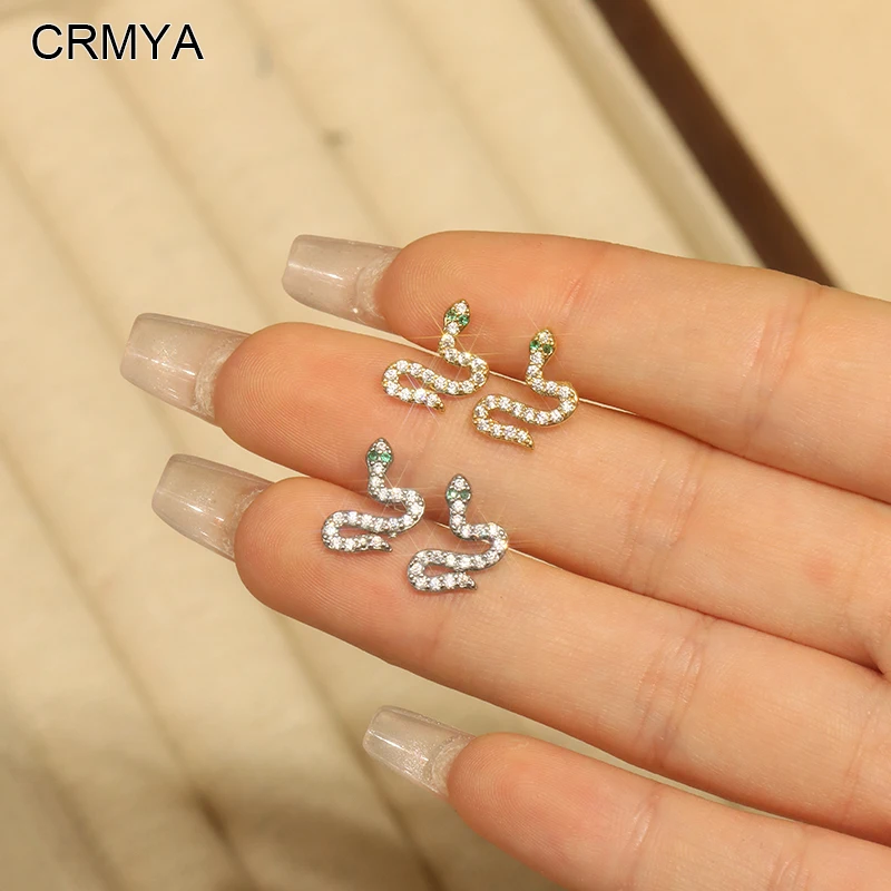 Crmya Snake Stud Earring for Women Piercing Zirconia Gold-plated Hiphop Stud Earrings Women Party Jewelry Accessories Wholesale