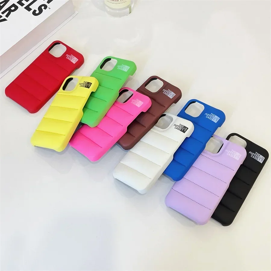 Solid Color Down Jacket Phone Case For iPhone 7 8 Plus 11 12 13 14 15 16 Pro Max The Puffer Case Soft Phone Cover Case