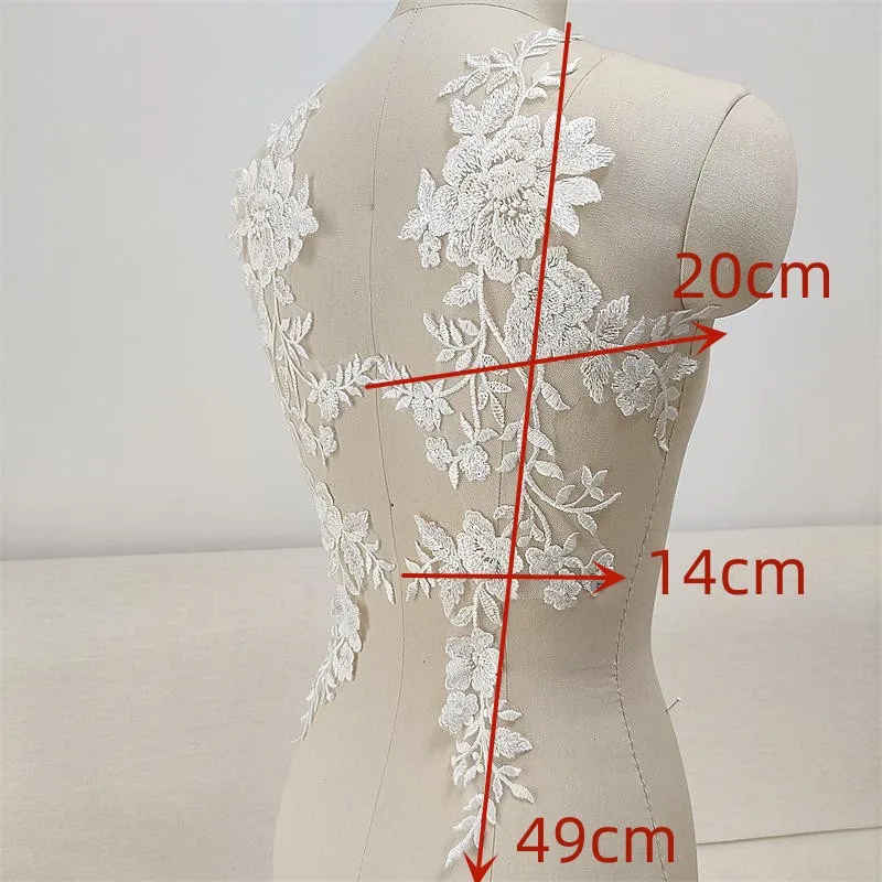 White Flowers Wedding Appliques, Embroidered Lace Mesh Fabric, Sew On Patches for Bride, Evening Dress, DIY Decoration, 2Pcs