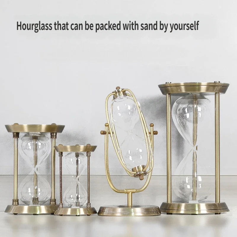 Retro Metal Self Assembled Hourglass Timer Vintage Glass Desktop Ornaments Creative High Grade Tabletop Home Decor Art Craft