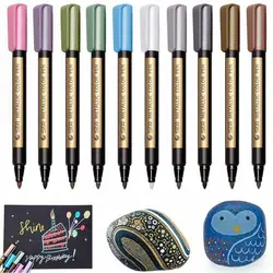 10 Colors Metallic Marker Kawaii Waterproof Permanent Paint Pen Stationery Water-based Color Pen Painting