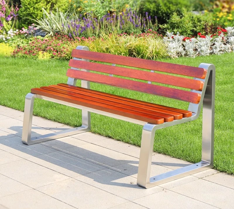 

Outdoor stainless steel garden park finished park chair double community square solid wood bench garden park finished product