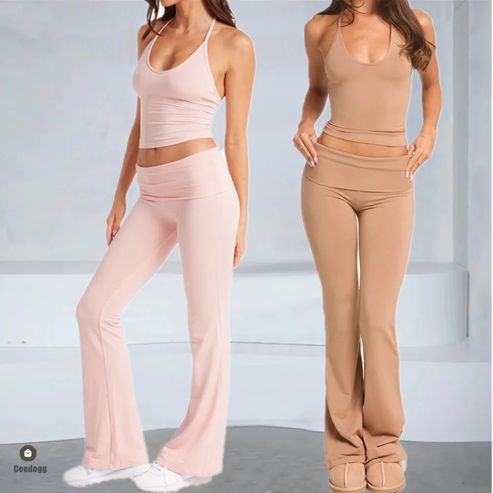 

Спортивный бюстгальтер с лямкой на шее, комплект для йоги с застежкой на талии, женский комплект для тренировок в тренажерном зале, пуш-ап, фитнес, бег, тренировки, расклешенные леггинсы, спортивная одежда XP05