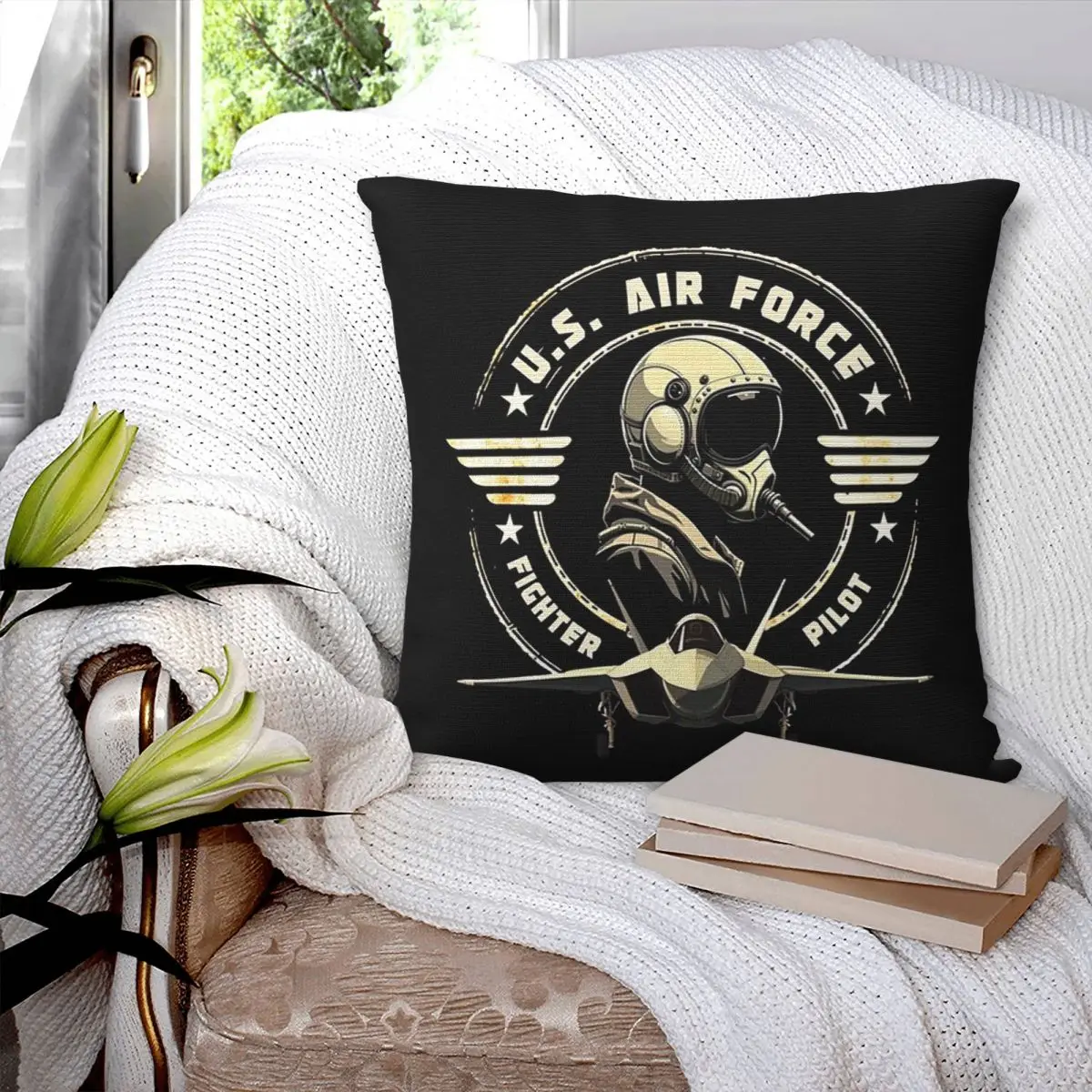 U.S. Air Force Fighter Pilot Military Aviation Vintage Square Pillowcase Pillow Cover Cushion Comfort Throw Pillow for Home Car