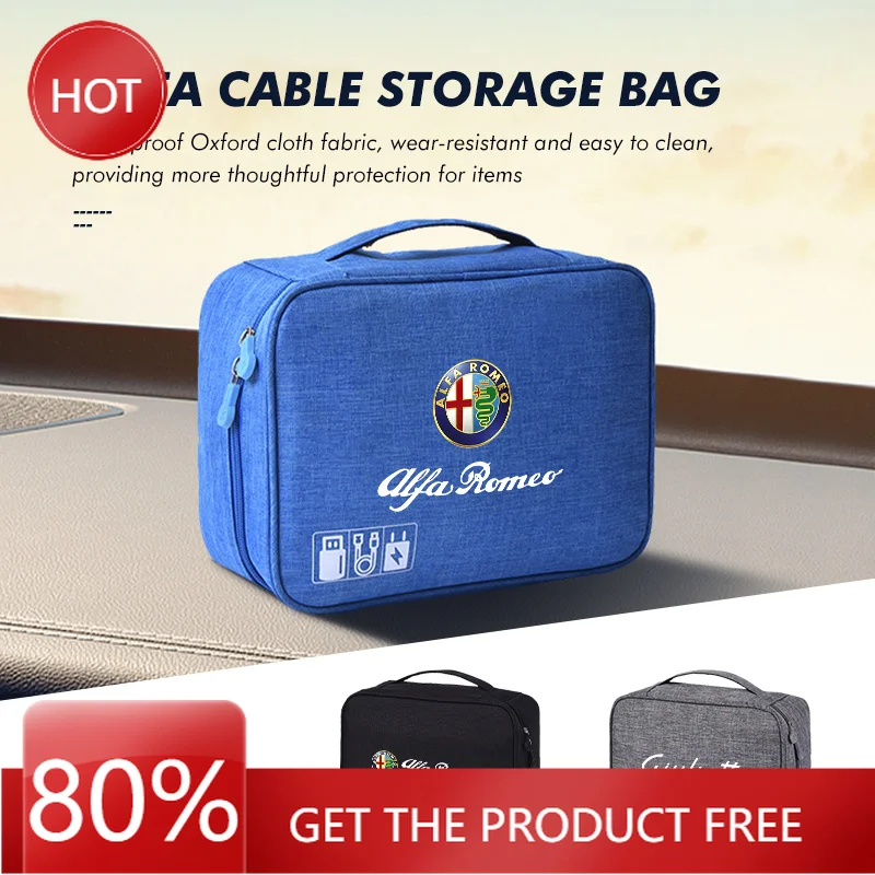 Tapacubos para Alfa Romeo, cable de datos USB portátil, organizador de cables, bolsa de almacenamiento de cables, Giulietta GT 159 147 156 Mito Brera Giuli