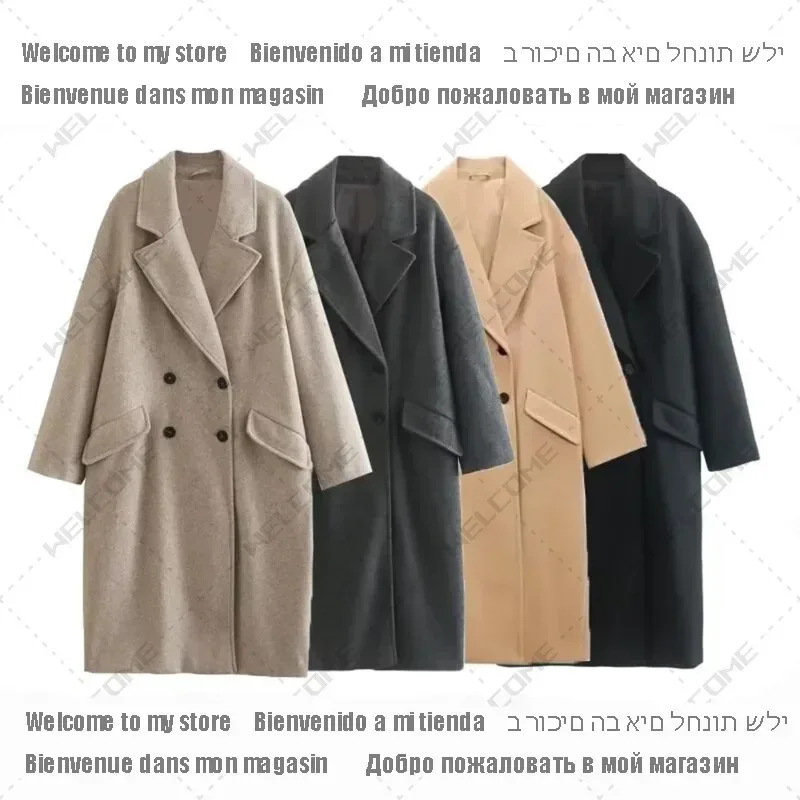 Moda e casual versatile colletto ribaltabile doppio petto bottone lungo cappotto di lana cappotto invernale nuovo prodotto da donna