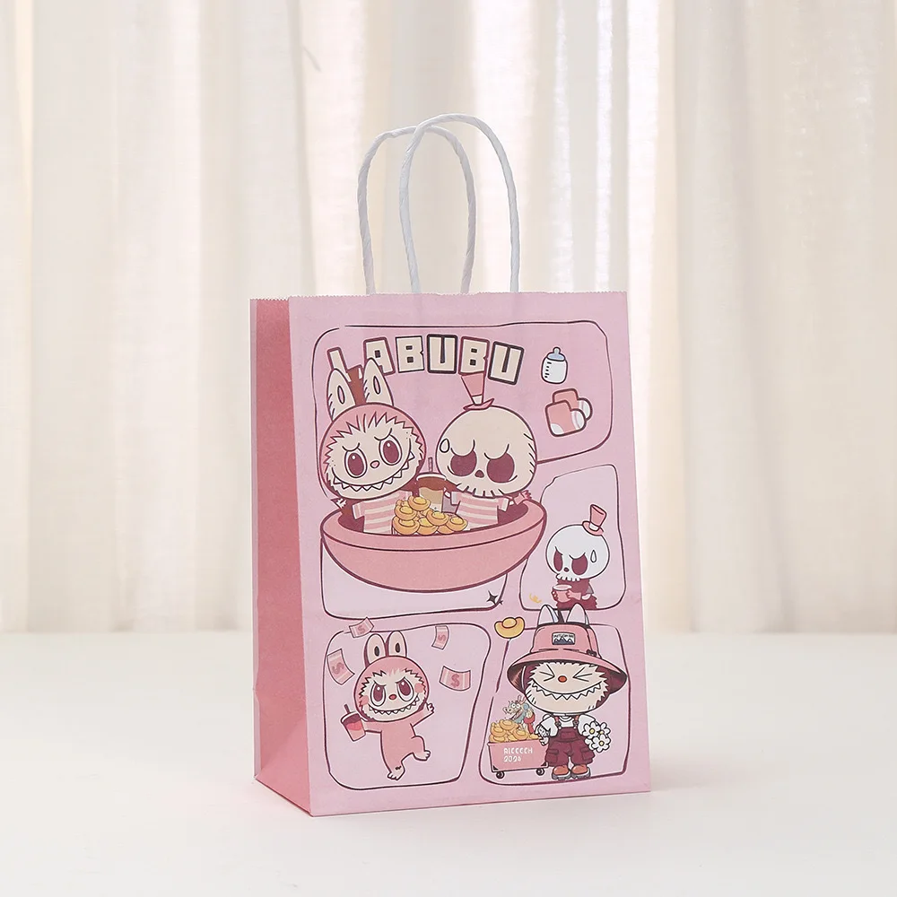 12/20pcs Labubu Anime Kraft Paper Bag Party Decoration Labubu Gift Bags Shopping Packaging Bag Party Gift Tote Bag Candy Packing