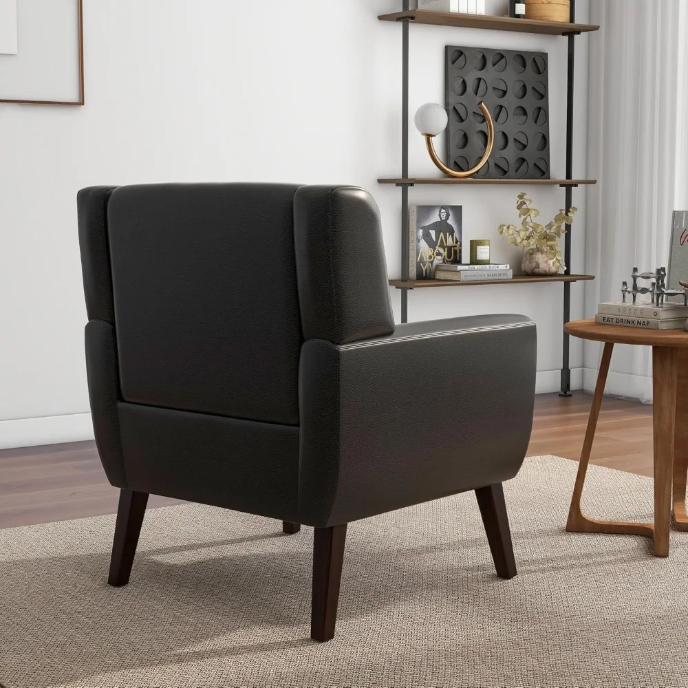 كرسي مميز، كراسي جلدية حديثة من منتصف القرن مع أذرع لغرفة المعيشة، كرسي أريكة فردي مريح منجد للنوادي