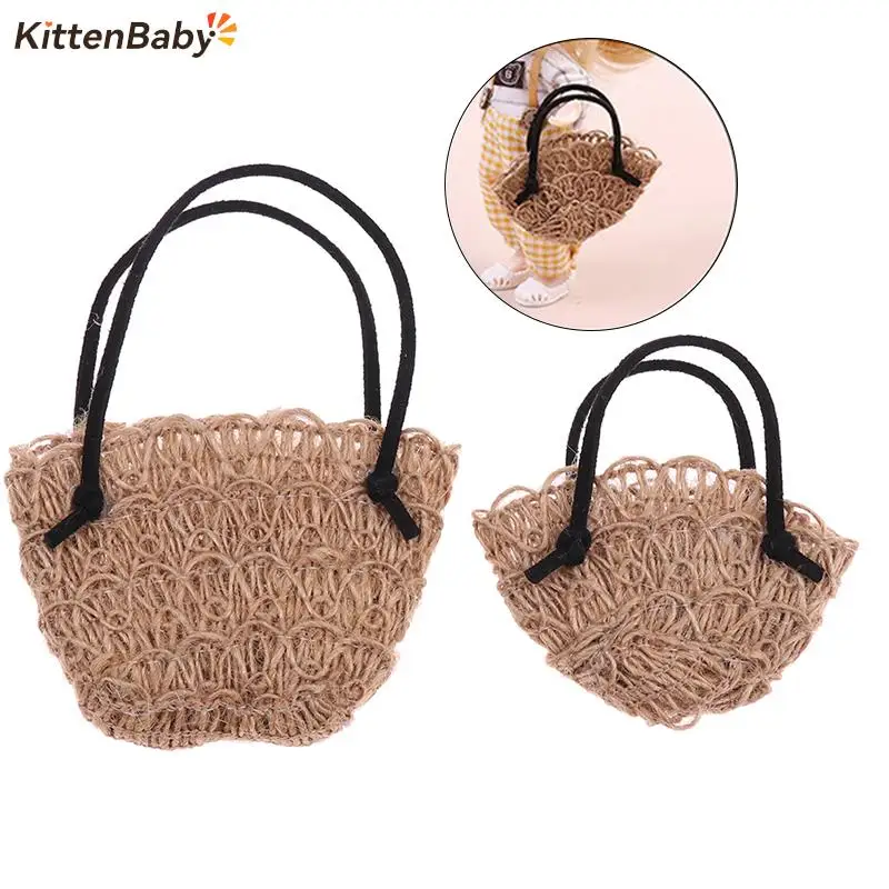 New Miniature Dollhouse Weave Handbags Dollhouse Straw Shoulder Bag Summer Beach Weaving Bag Dolls Fashion Accessories