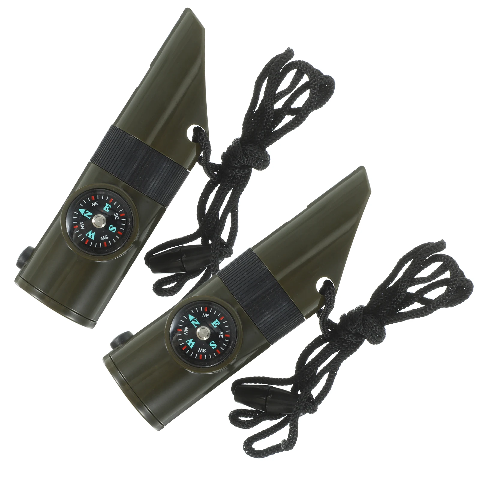 

2Pcs Survival Thermometer Compass LED Hiking Whistle Light Magnifier Alloy Emergency Camping Hiking Outdoor Travel
