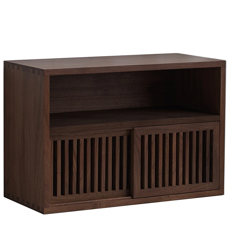

Black walnut storage cabinet Hollow sliding door Solid wood wooden retro style Japanese tea set Study home small cabinet