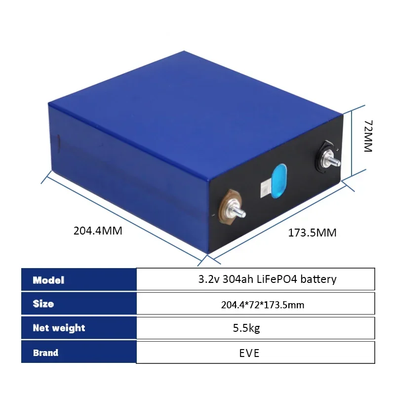 brand-new  EVE 3.2V 304Ah LF304K 310Ah Grade A with New Double Holes Studs LiFePO4 for DIY Solar Energy Storage duty-free