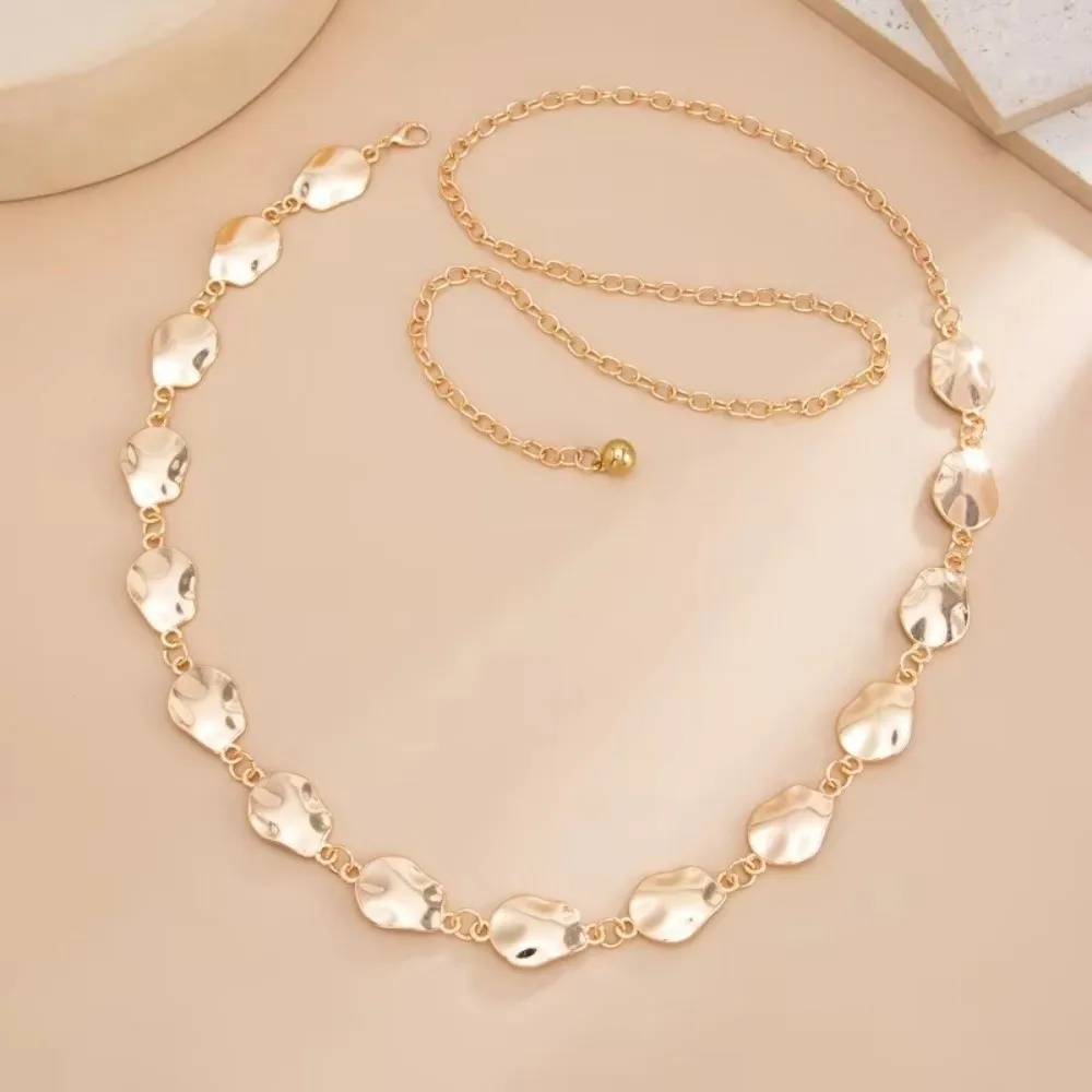 Ins Irregular Waist Chain Geometric Hammering Texture Women Body Chain Metal Oval-shaped Belly Chains Jewelry Gifts