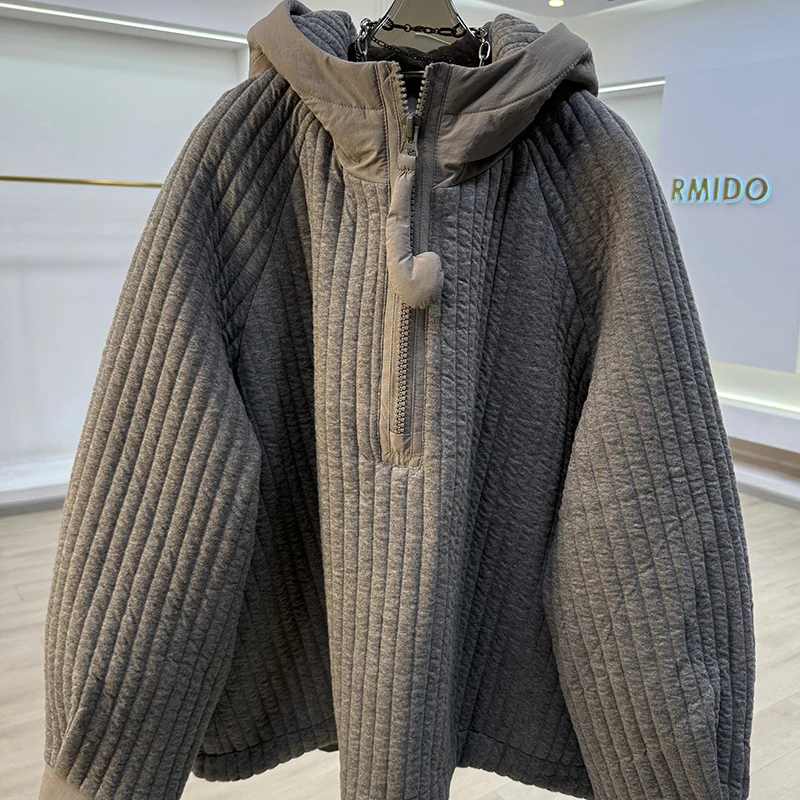 

Korean Sle ort Cotton Jaet Women's Casual Loose Faionable Autumn Winter New Arrival Thiened Hooded Zipper Closure