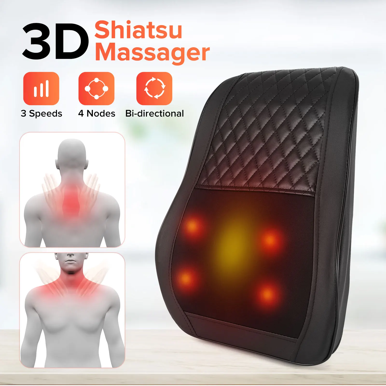 LINGTING Cordless Neck and Back Massager with Heat, 3D Acupressure Kneading Pillow, 4 Massage Nodes and Bidirectional Deep Tissue Massage, Suitable for Neck/Shoulders/Back, Ideal Gift for Men and Women