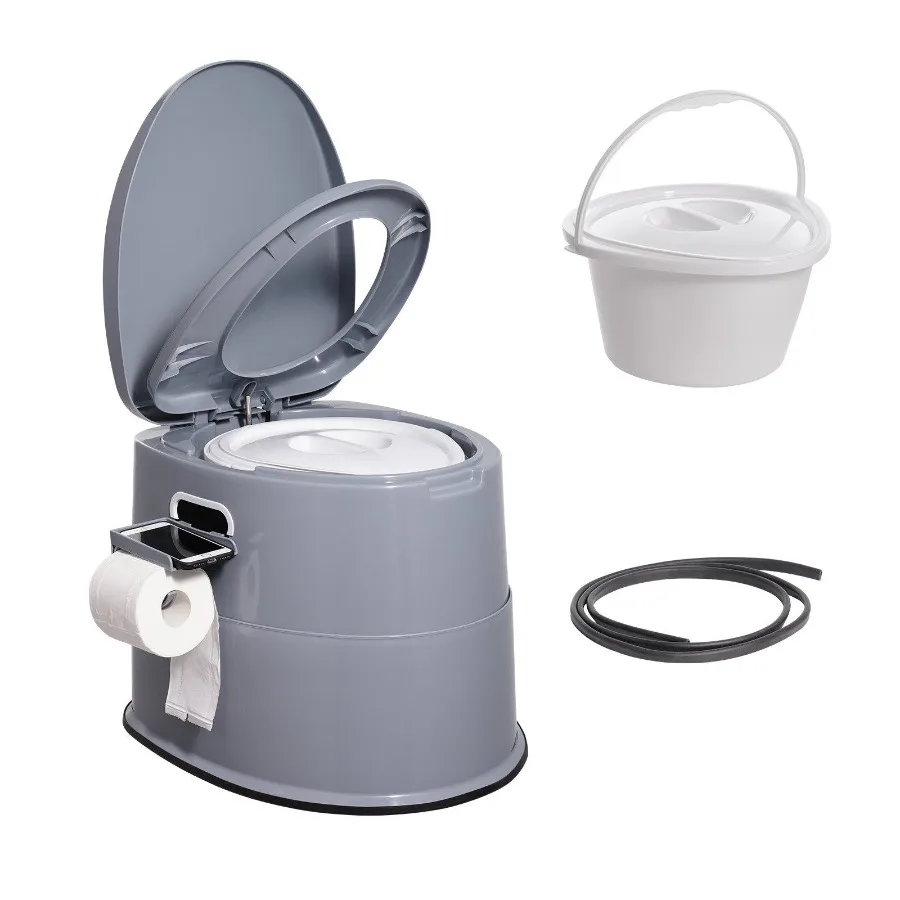

Portable Toilet for Camping Porta Potty with 1.3 Gal Detachable Inner Bucket Removable Paper Holder Commode with Dual Lids Tra