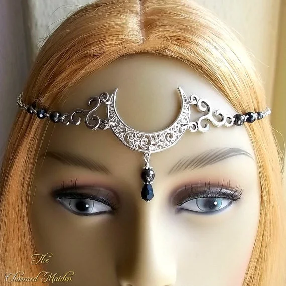 Wicca Moon & Triskele Headpiece, Gothic Head Chain, Moon Circlet, Pagan Headdress, Wiccan Head Chain, Witch, Wicca Wedding, Goth