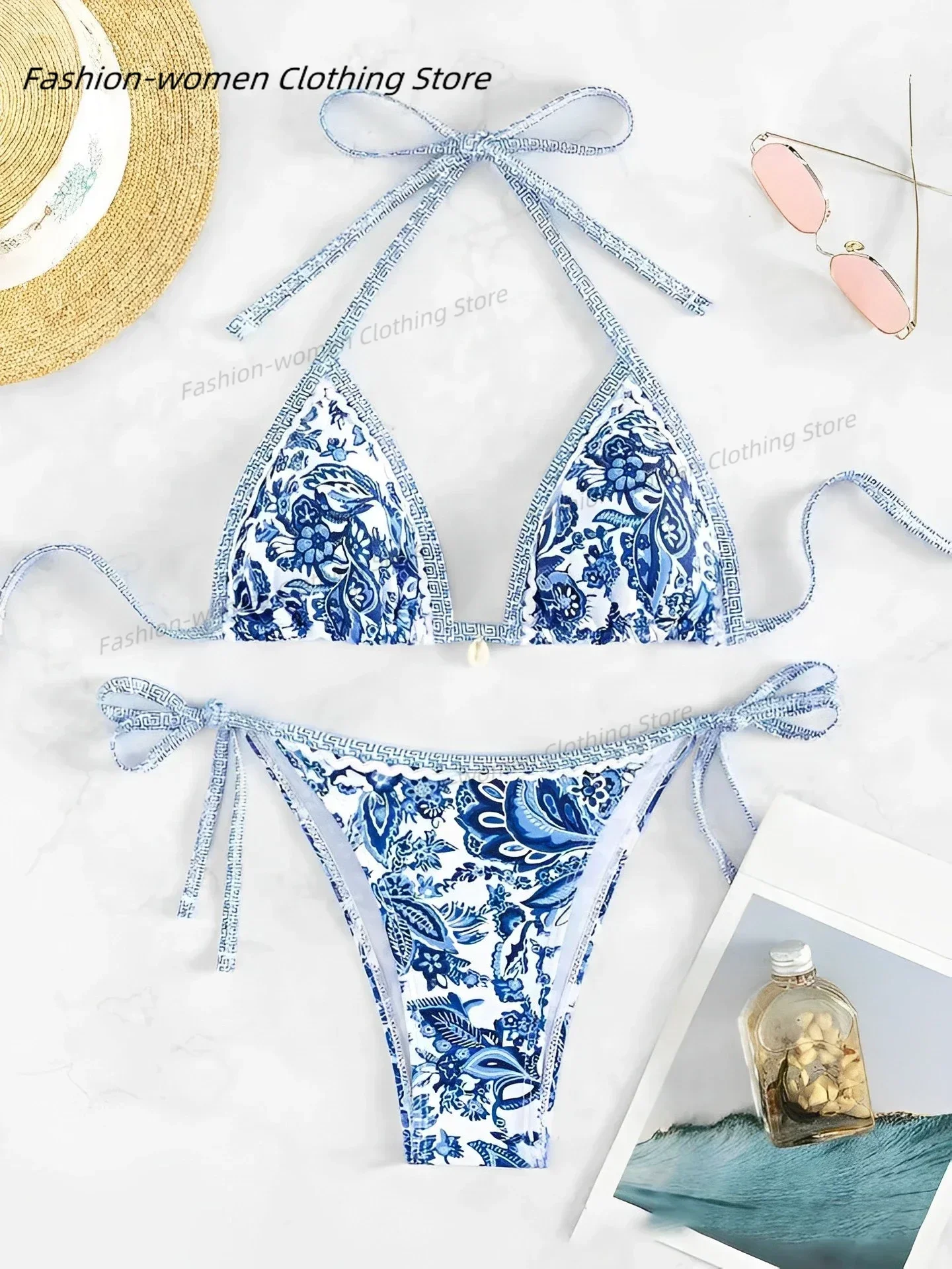 2025 Halter String Triangle Two Piece Bikini Women Swimwear Female Swimsuit Bathers Bathing Swimming Suit Beachwear Summer