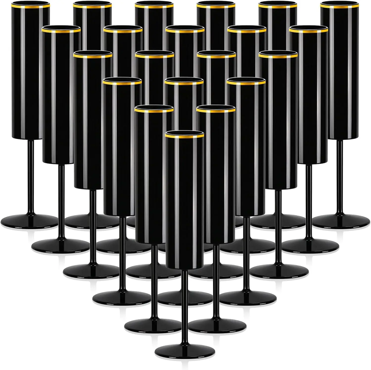 

24 Pack Black Champagne Flutes with Gold Rim, 5.4 Oz Acrylic Disposable Wedding Toasting Glasses
