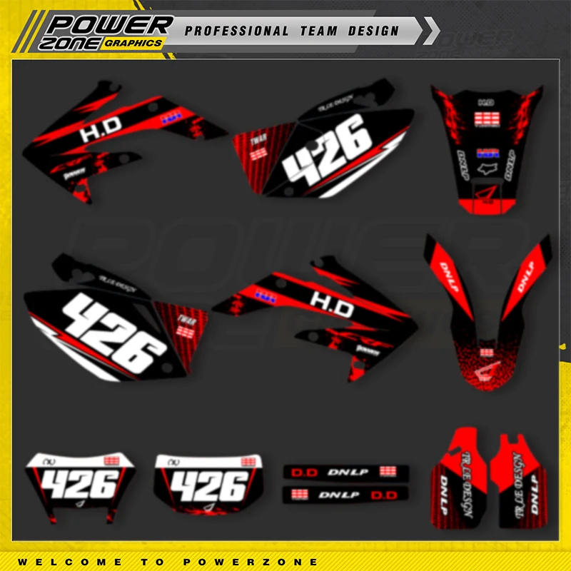 

PowerZone Custom Graphics Background Decals Stickers Kits For HONDA CRF250X 2019 2018-2004 250X Customized Number Motocycle 06