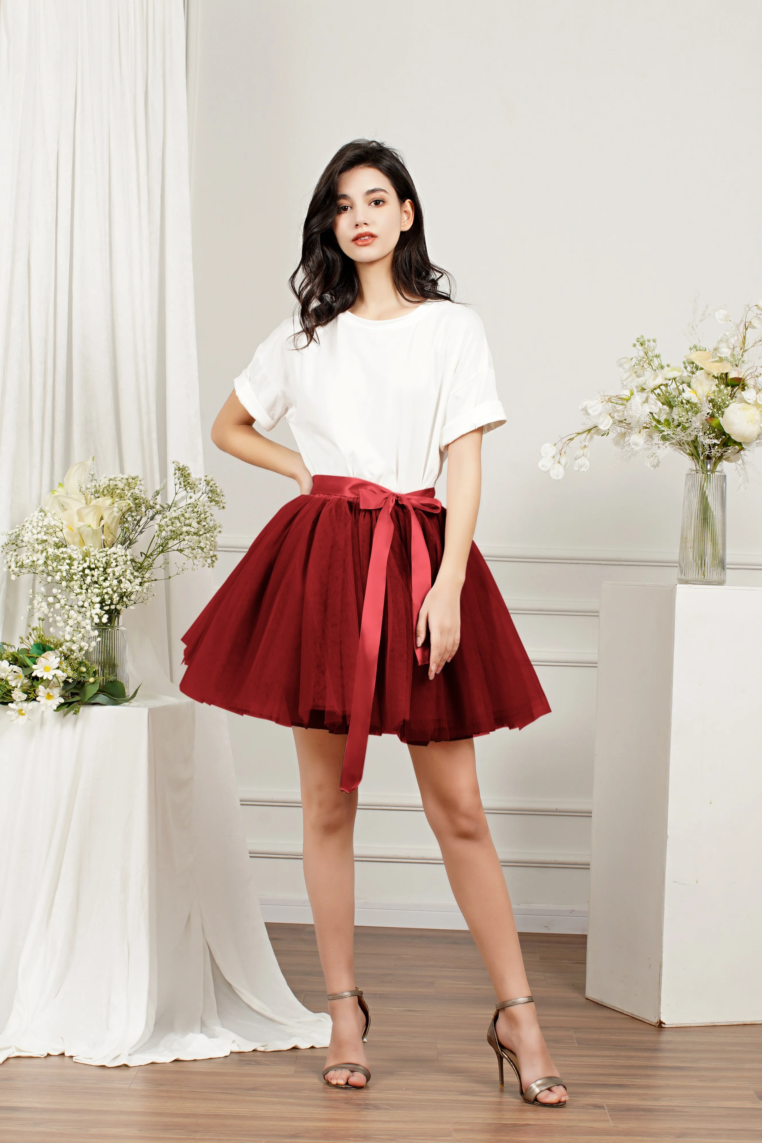 

Mini Tutu Skirts For Women Girls Multi-layer Fluffy Tulle Short Skirt With Bow Belt Above Knee Lolita Cosplay Party Petticoat