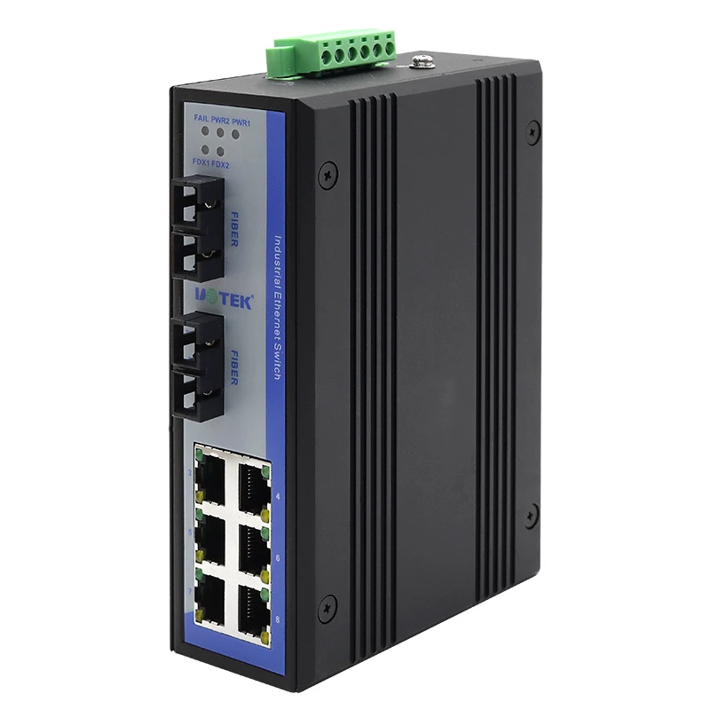 UOTEK 100M 8 Ports Unmanaged Ethernet DIN-rail Switch Built-in Store-and-Forward Mechanism UT-62206SM-SC